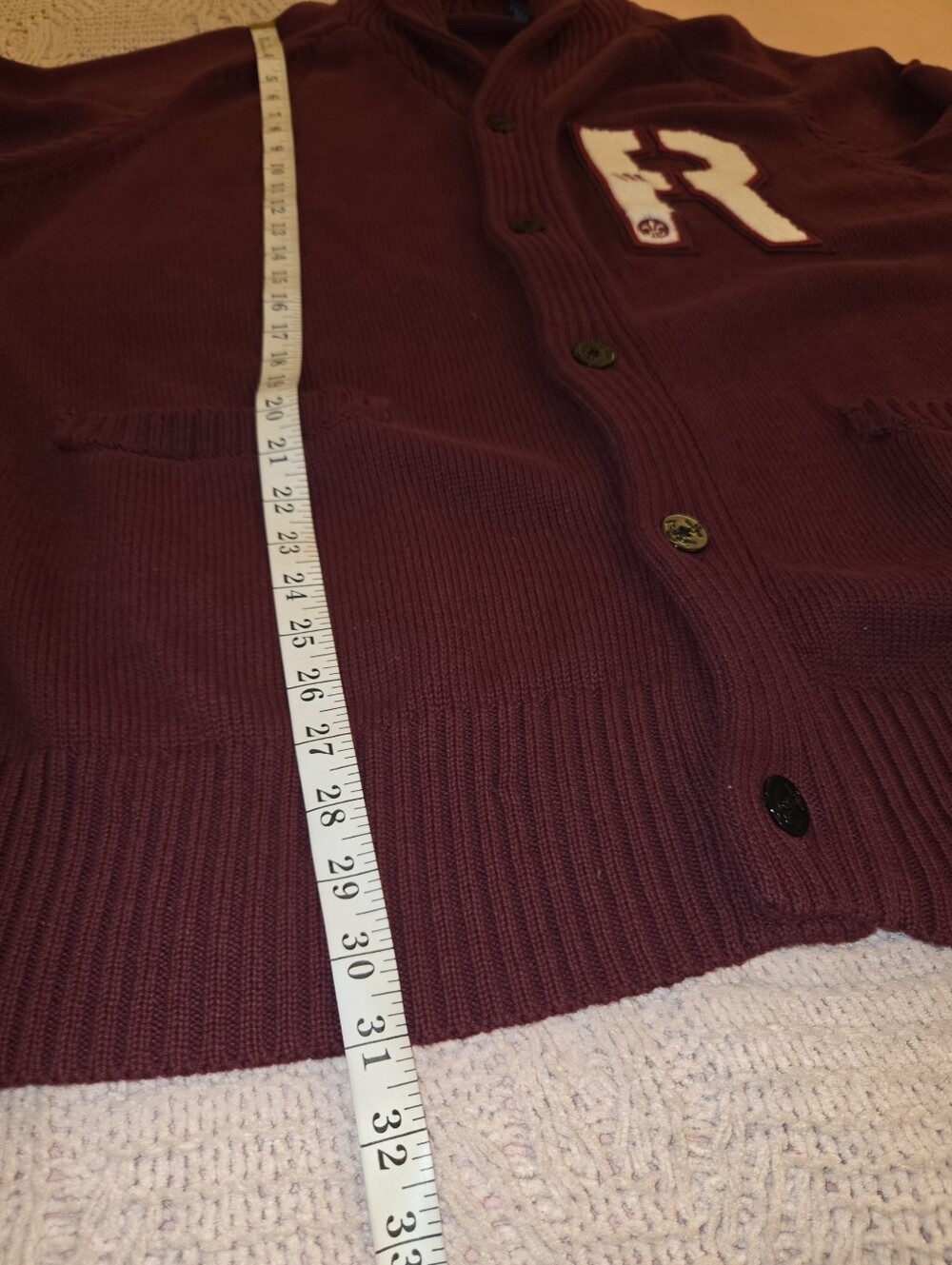Men's Rocaware Shawl Collar Button Cardigan Sweater - Maroon Vintage #y2k - Picture 3 of 5